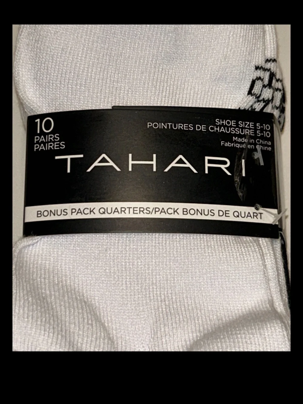 Tahari Quarters Socks 10 Pairs Women Shoe Size 5-10 Black & White w Logo NEW $36